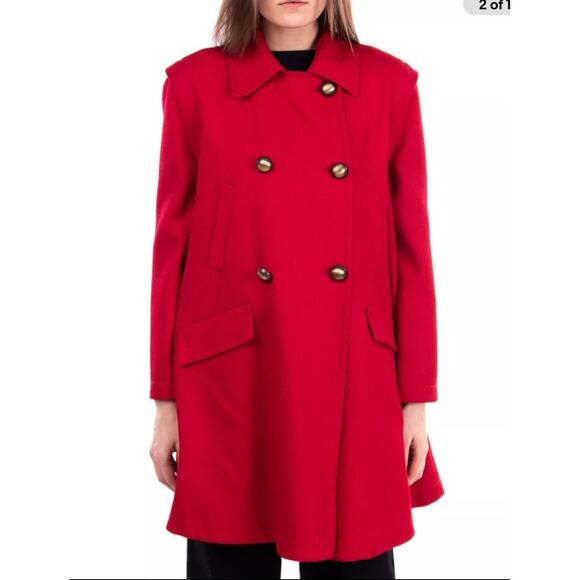 Forte_Forte Red Wool‎ Winter Overcoat Button Front Detachable Sleeves - Picture 2 of 15